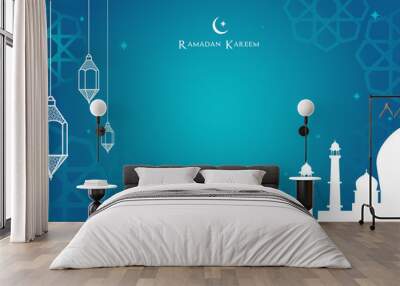 Night view of the Arabic lantern and mosque, Ramadan Kareem background Vector illustration. Wall mural