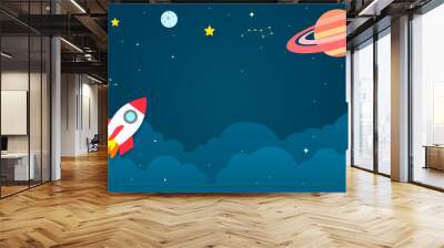 outer space background vector illustration. cosmos with spaceship cartoon style. Wall mural