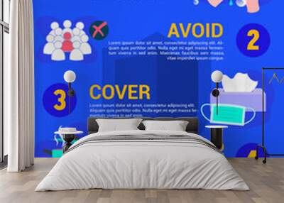 prevention of coronavirus infographic poster vector illustration. wuhan virus protection flyer Wall mural