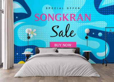 Songkran Sale promotion vector illustration. Splashing water with a squirt gun Wall mural