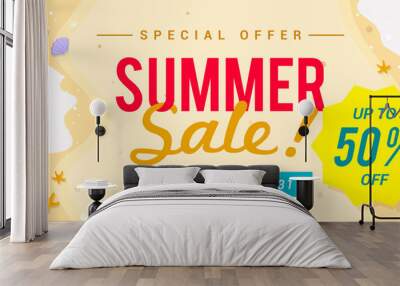 Summer sale banner vector illustration. top view of summer beach waves background Wall mural