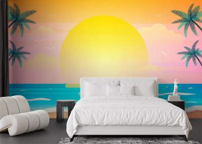 Sunset on summer beach background vector illustration Wall mural