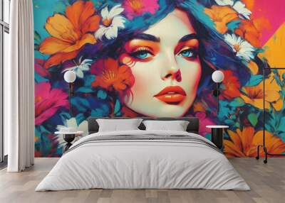 Woman portrait abstract design style fashion person art lip colours emotion beauty face Wall mural