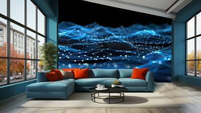 Plexus geometry or line and dot connection on dark  black  background , Internet and communication technology design  Wall mural