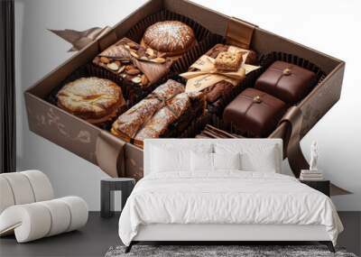 Gift Box with Financier Galette Isolated On Transparent Background Wall mural