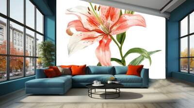 Watercolor of lily flower, isolated on a white background, and lily flower vector Wall mural