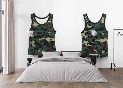 amazing modern dynamic green Camouflage army tank top, mockup with front and back views isolated clean white background Wall mural