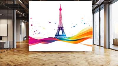 eiffel tower with colorful ribbon art Wall mural