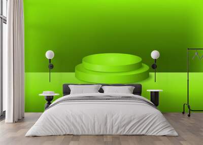 Green product background stand or podium pedestal on empty display with blank green backdrops Wall mural