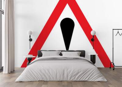 Other danger traffic sign. Illustration of red triangle warning road sign with exclamation mark inside. Caution icon vector design template isolated on white background. Attention. Danger zone. Wall mural