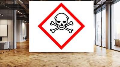 Poison caution icon vector design template isolated on background. Toxic hazard pictogram. Vector illustration of red border square sign with skull and crossbones inside. Attention. Danger zone. Wall mural