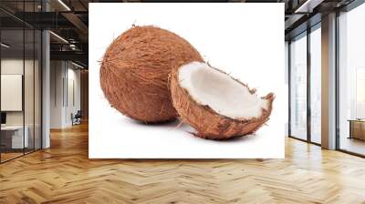 Two coconut one of which split isolated Wall mural