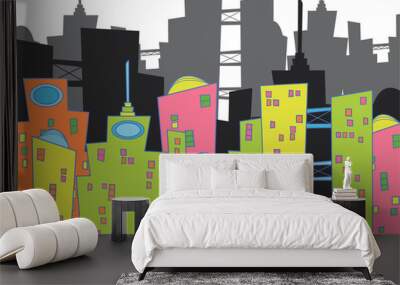 cityscape - cartoon illustration Wall mural