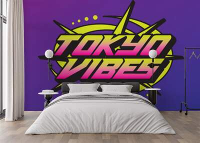 Tokyo japan y2k streetwear colorful slogan typography editable text effect 3d cartoon template style premium vector Wall mural