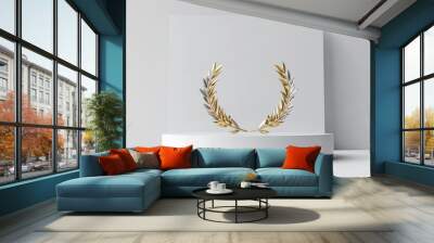 gold and silver laurel wreath award on a white circle podium with white background Wall mural