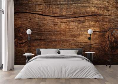 The surface of the ancient brown wood texture has an aged grunge dark texture. Wall mural