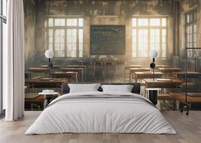 interior of a old classroom with a chalkboard Wall mural