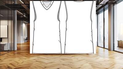 Men's Basketball sleeveless T Shirt vest flat sketch fashion illustration drawing template mock up with front and back view. Basketball jersey Tank top cad drawing template Wall mural