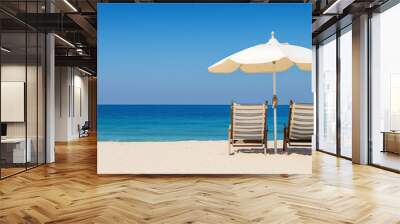 Chairs and parasol on the tropical beach Wall mural