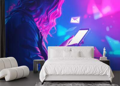 email icon pops up from a smartphone Wall mural