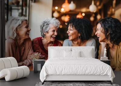 Group of senior woman enjoying being together at a cafe Wall mural