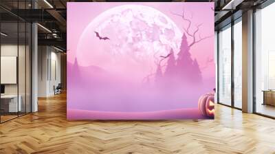 Halloween pumpkin ghosts in the spooky forest - Generative AI Wall mural