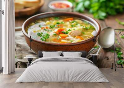 Homemade chicken soup in a bowl Wall mural