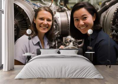 Portrait of two female rocket engineers Wall mural