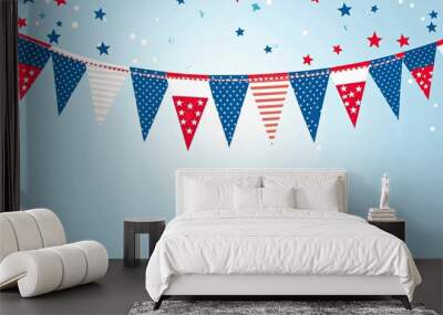 A blue and white memorial day banner with stars and stripes .generative ai Wall mural