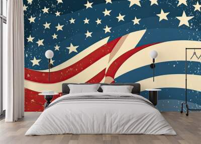 A blue and white memorial day banner with stars and stripes .generative ai Wall mural