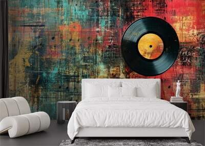 abstract musical background with vinyl disc texture .generative ai Wall mural