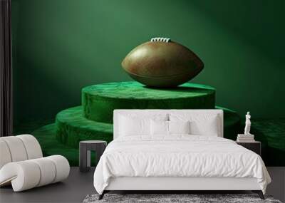 an american football themed podium that can hold an object, in a photorealism style, epic sport look, strong colours of green included, vibrant colouring, ferrania,generative ai Wall mural