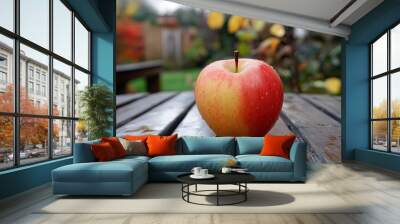 Apple on a table in the garden .generative ai Wall mural