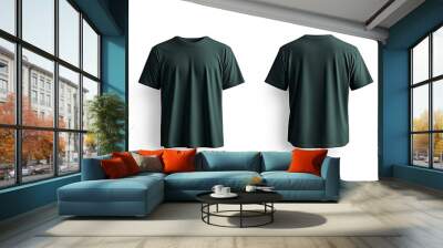 Blank Short sleeve t shirt mockup, dark green T-shirts front and back view, used as design template isolated on white background .generative ai Wall mural