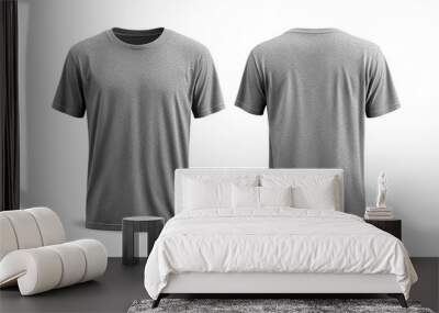 Blank Short sleeve t shirt mockup, grey T-shirts front and back view, used as design template isolated on white background .generative ai Wall mural