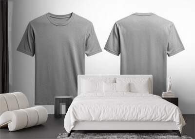 Blank Short sleeve t shirt mockup, grey T-shirts front and back view, used as design template isolated on white background .generative ai Wall mural