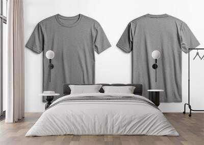 Blank Short sleeve t shirt mockup, grey T-shirts front and back view, used as design template isolated on white background .generative ai Wall mural