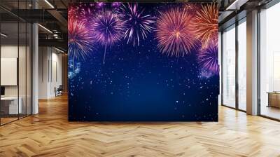 colorful fireworks on the black sky background with free space for text. Celebration and anniversary concept ,generative ai Wall mural