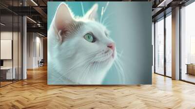 e-commerce photo, one very different cute cat, calm, ambient light, very realistic, mint and green, closeup generative ai Wall mural