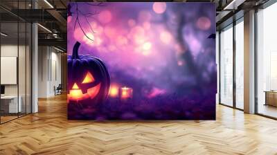 Eerie illustration of halloween day with bokeh and blur background. Premium illustration for banners, posters, greetings and Halloween celebrations. generative ai Wall mural