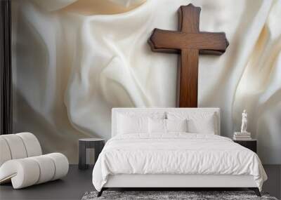 Good Friday and Holy week concept - A religious cross on white fabric background. generative ai Wall mural