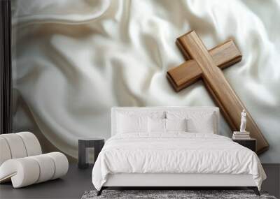 Good Friday and Holy week concept - A religious cross on white fabric background. generative ai Wall mural