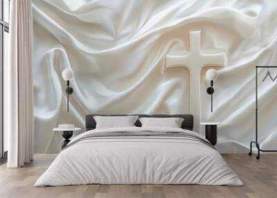 Good Friday and Holy week concept - A religious cross on white fabric background. generative ai Wall mural