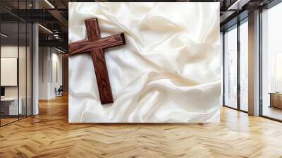 Good Friday and Holy week concept - A religious cross on white fabric background. generative ai Wall mural