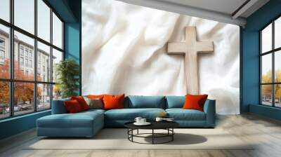 Good Friday and Holy week concept - A religious cross on white fabric background. generative ai Wall mural