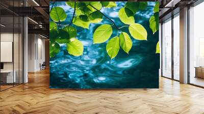 green leaves with water background , generative ai Wall mural