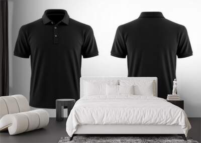 Men black polo shirt front and back view, Isolated blank front and back polo t-shirt for graphic design mock up.generative ai Wall mural