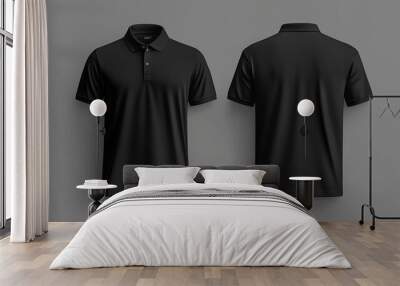 Men black polo shirt front and back view, Isolated blank front and back polo t-shirt for graphic design mock up.generative ai Wall mural