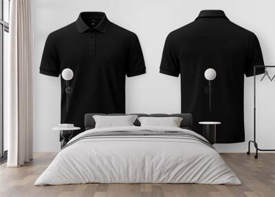 Men black polo shirt front and back view, Isolated blank front and back polo t-shirt for graphic design mock up.generative ai Wall mural