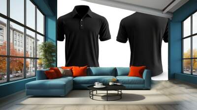 Men black polo shirt front and back view, Isolated blank front and back polo t-shirt for graphic design mock up.generative ai Wall mural